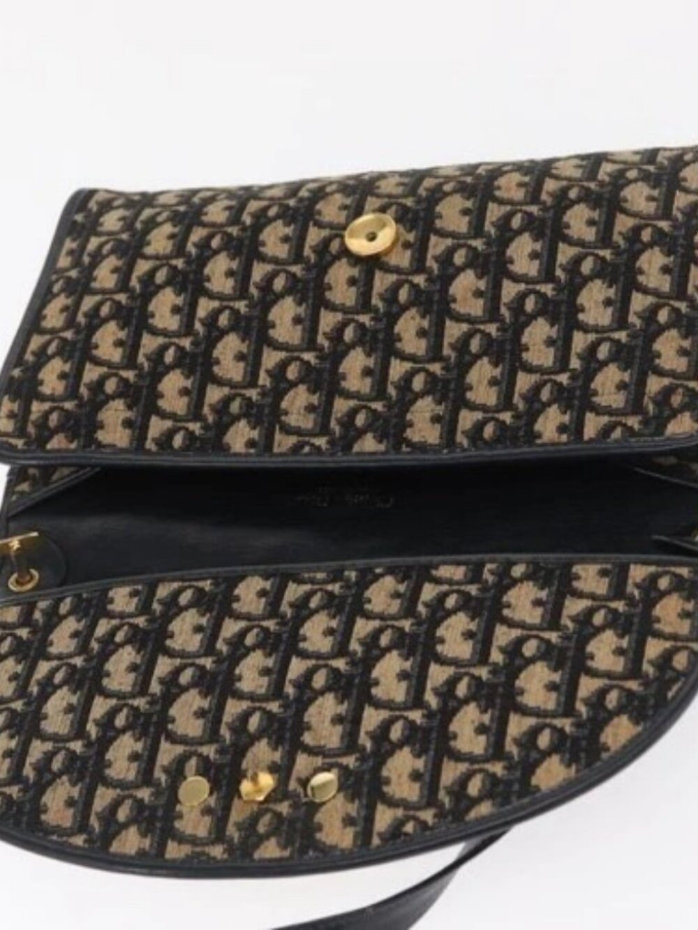 Christian Dior Trotter Canvas Shoulder Bag Navy Gold Auth BA10087 - Picture 10 of 16